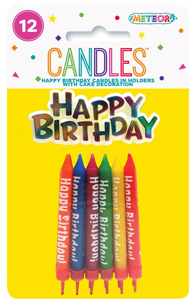 Happy Birthday Candles with Plaque (Pk 12)