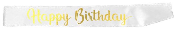 Happy Birthday Sash - White