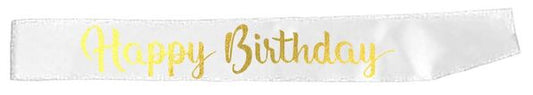 Happy Birthday Sash - White