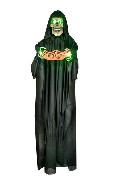 Life-Size Animated Reaper Skeleton with Lolly Bowl Halloween Decoration
