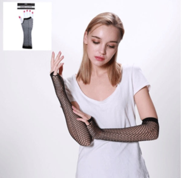 Long Black Fishnet Gloves - Elbow Length