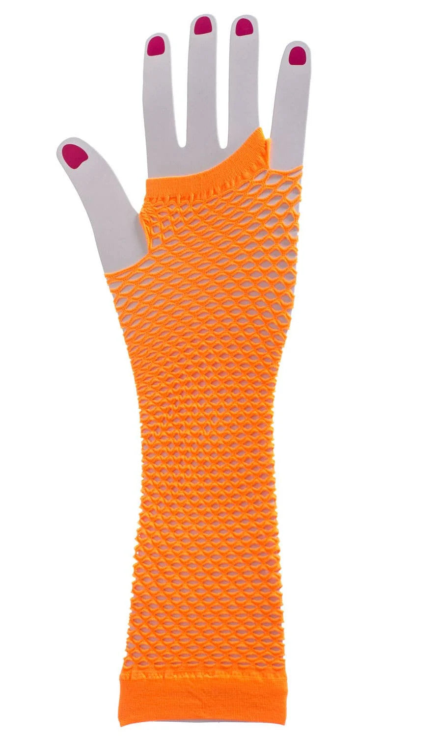 Long Orange Fishnet Gloves 