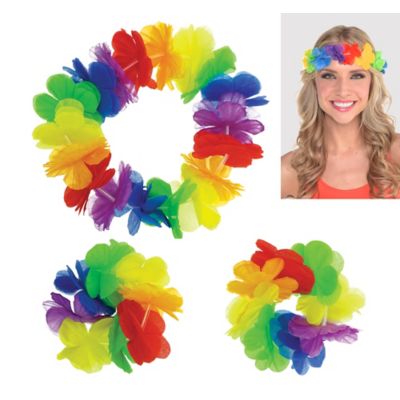Multicolour Luau Flower Crown & Bracelets