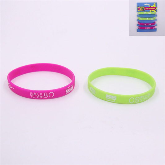Neon 80's Rubber Wristbands (Pk 4)