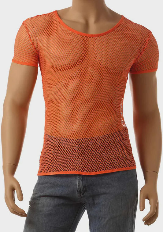 Neon Orange Fishnet Top