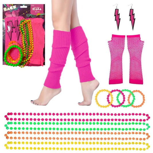 Neon Pink 80s Costume Accessory Set