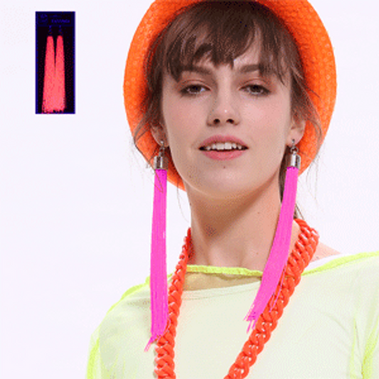 Neon Pink Tassel Earrings