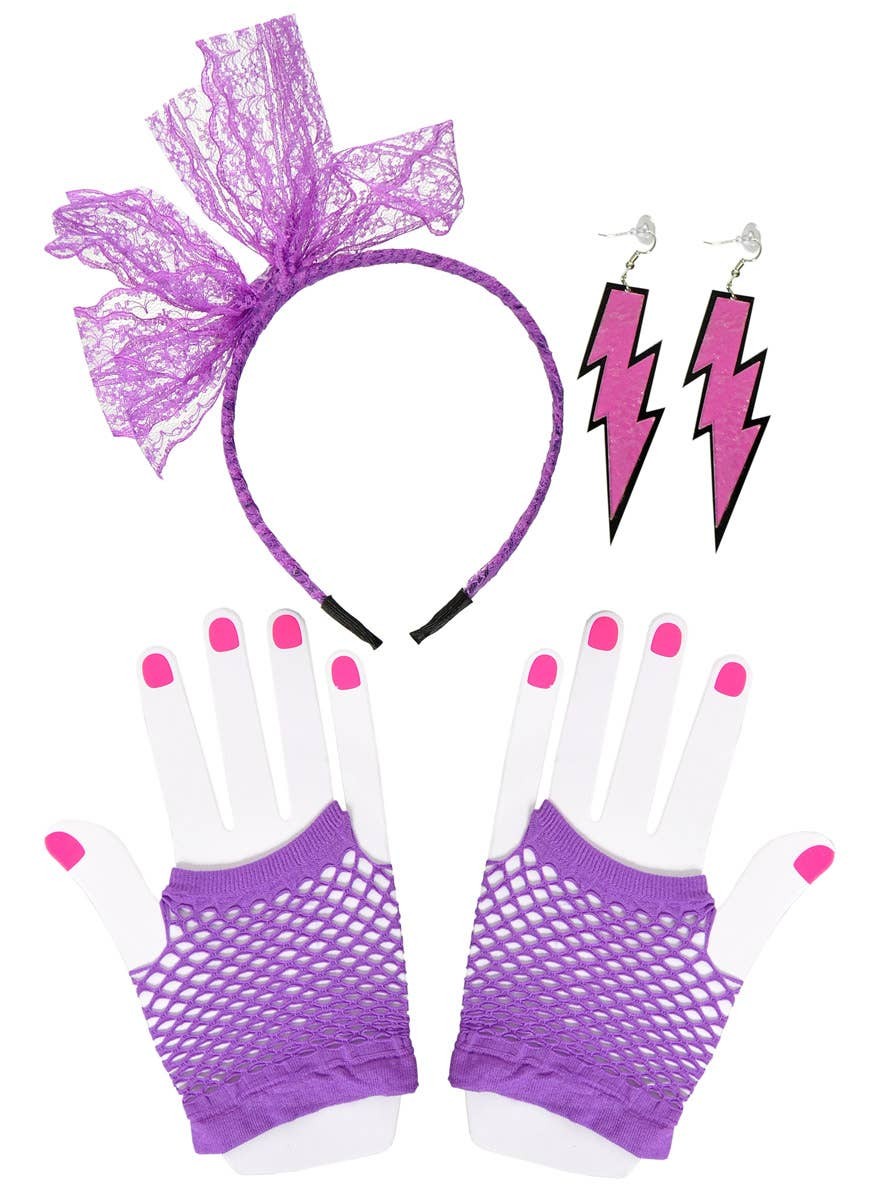 Neon Purple 80s Costume Accessory Set