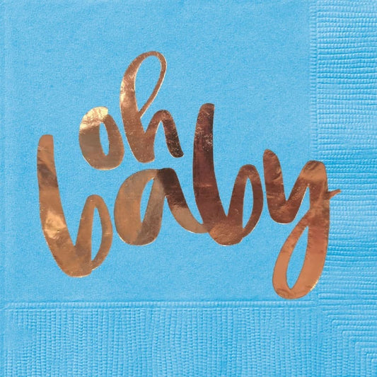 "Oh Baby" Lunch Napkins Blue (Pk 16)