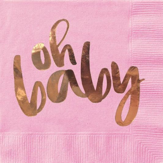 "Oh Baby" Lunch Napkins Pink (Pk 16)