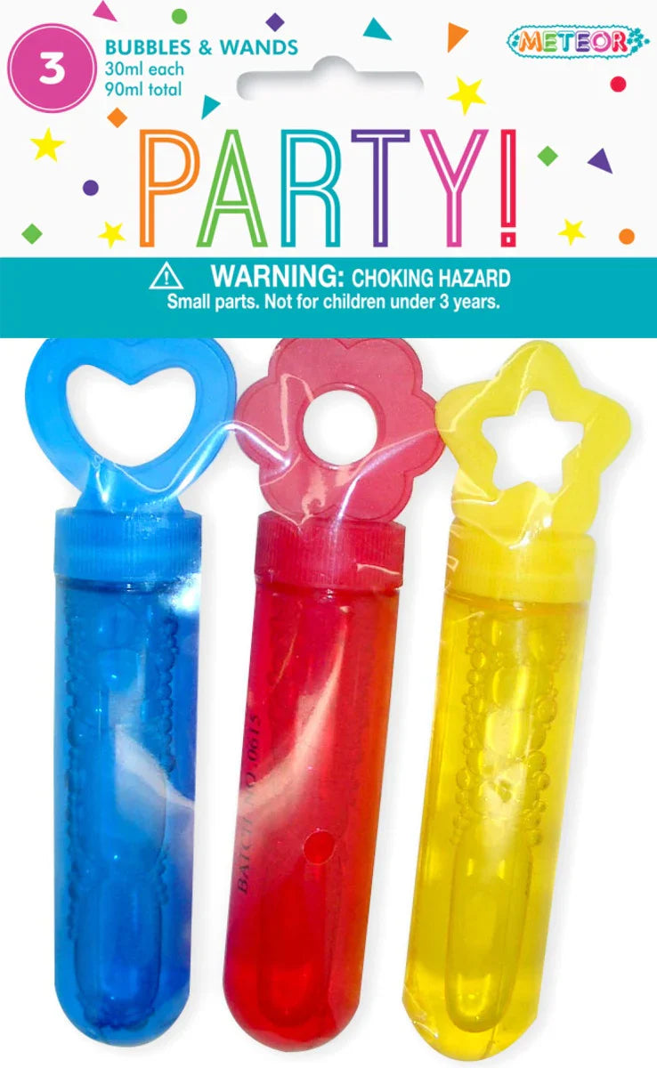 Party Favours - Bubble Wands Bright Assorted Colours (Pk 3)