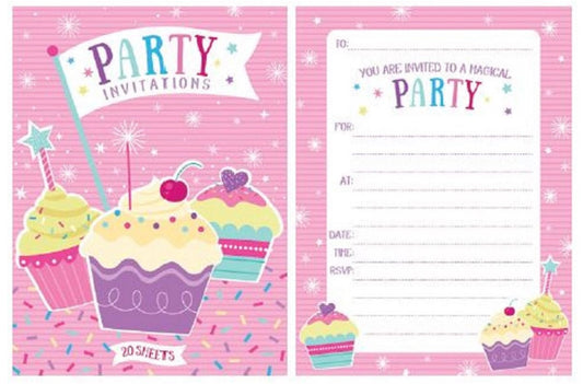Party Invitations Cupcake Birthday (PK 8)