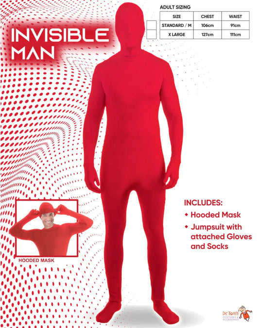 Red Invisible Skin Suit Costome - Adult - STD