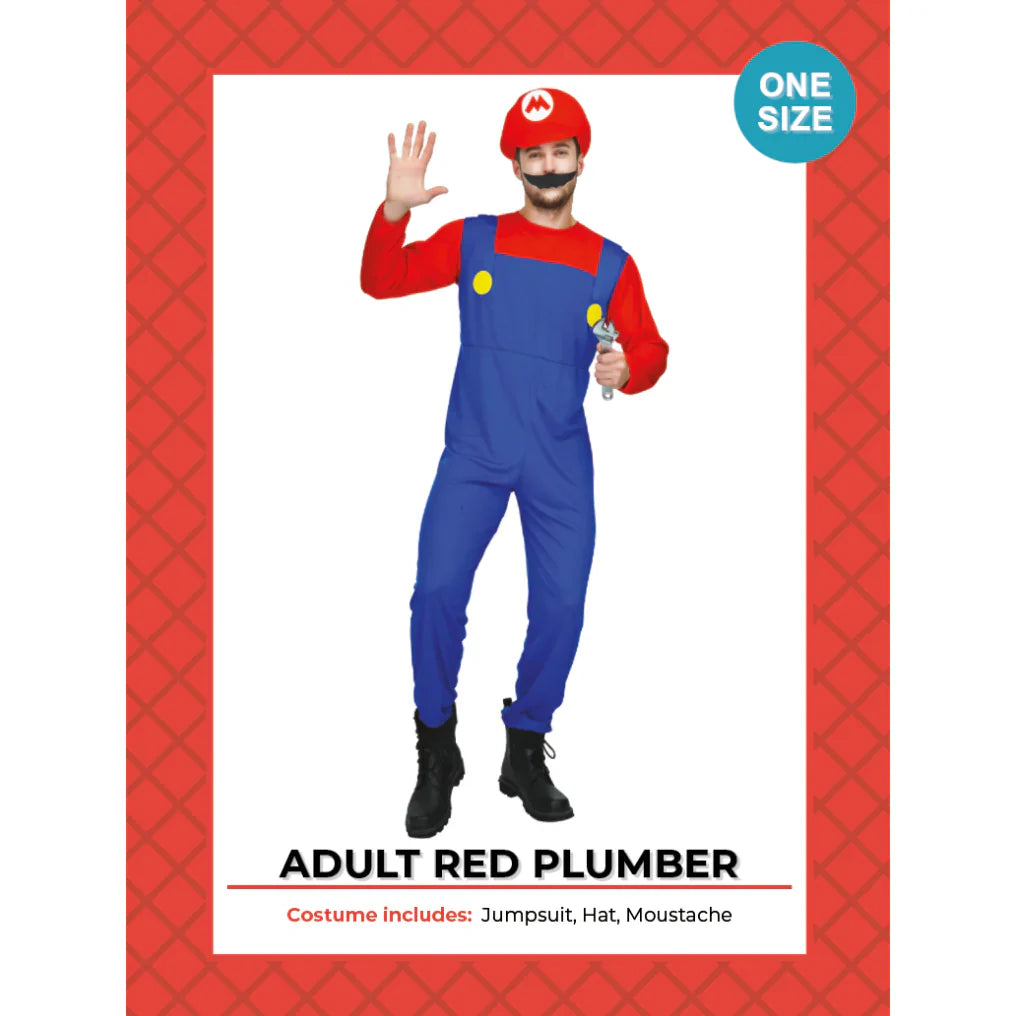 Red Plumber Costume - Adult - S-M