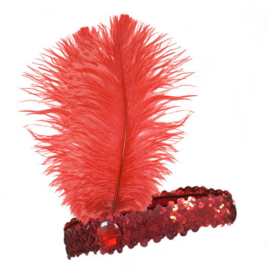 Red Sequin Flapper Headband with Feather