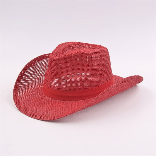 Red Woven Burlap Cowboy Hat