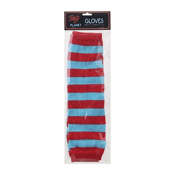 Red & Blue Stripe Fingerless Gloves Thing 1 & 2 (1 Pair)
