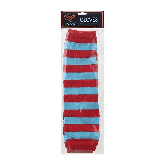 Red & Blue Stripe Fingerless Gloves Thing 1 & 2 (1 Pair)