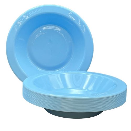 Reusable Light Blue Plastic Bowls 18cm (Pk 20)