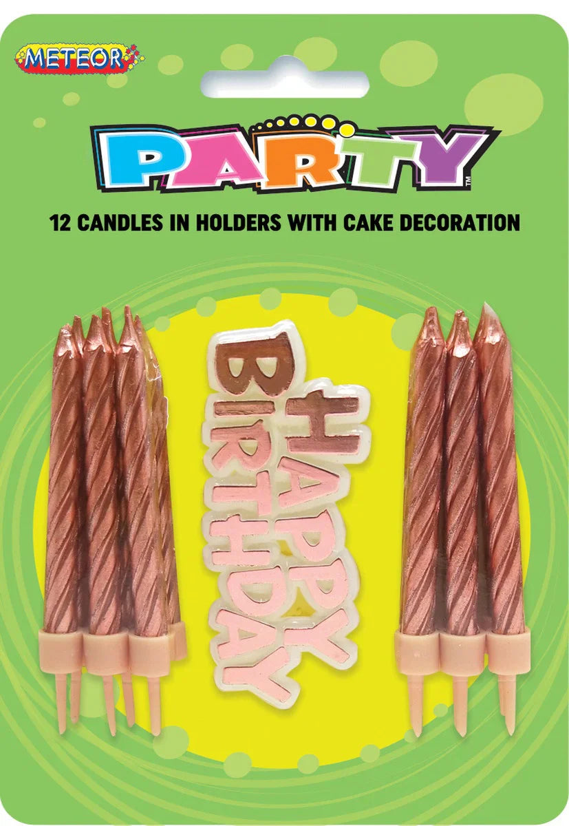 Rose Gold Birthday Candle Set (Pk 12)