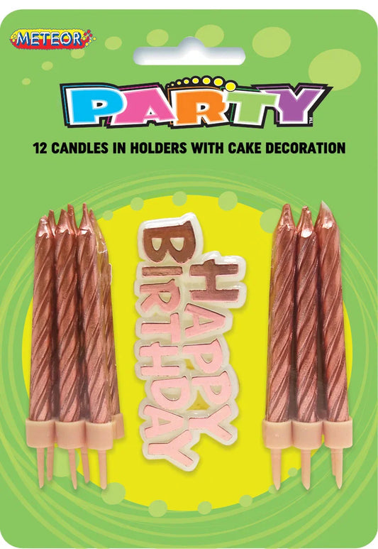 Rose Gold Birthday Candle Set (Pk 12)