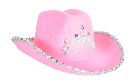 Sequin Cowboy Hat with Tiara - Light Pink