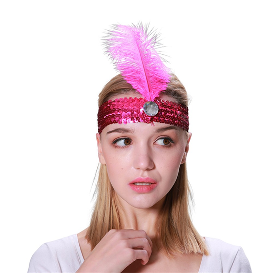 Sequin Feather Flapper Headband - Pink