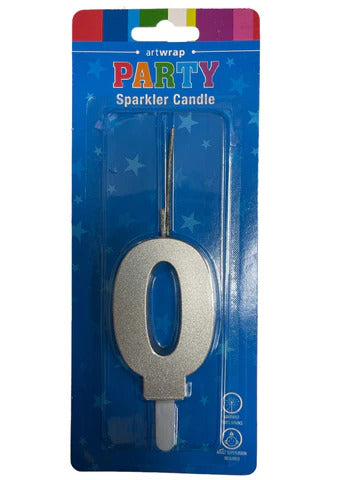 Silver Number 0 Sparkler Candle