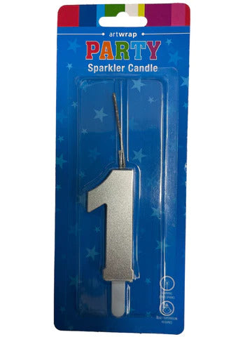 Silver Number 1 Sparkler Candle