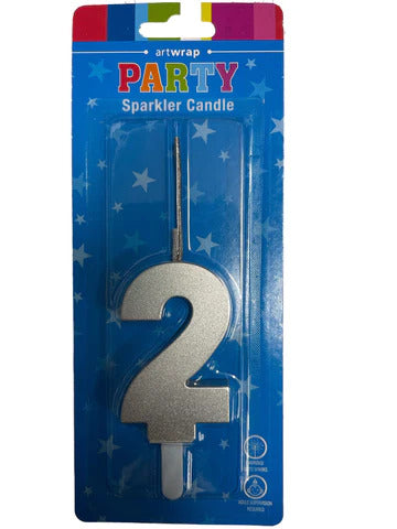 Silver Number 2 Sparkler Candle