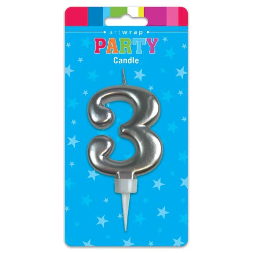 Silver Number 3 Candle