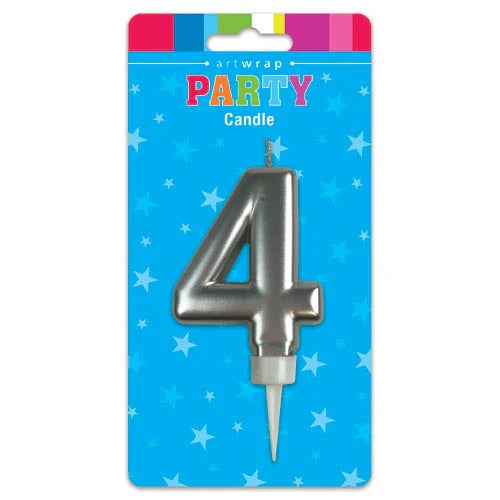 Silver Number 4 Candle