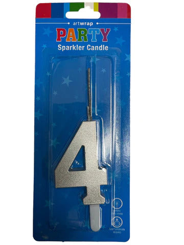 Silver Number 4 Sparkler Candle