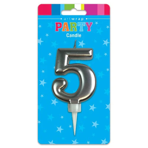 Silver Number 5 Candle