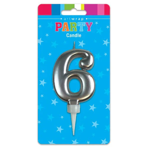 Silver Number 6 Candle