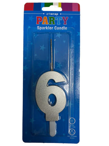 Silver Number 6 Sparkler Candle