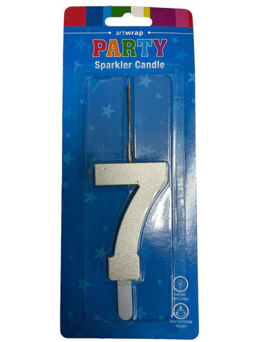Silver Number 7 Sparkler Candle