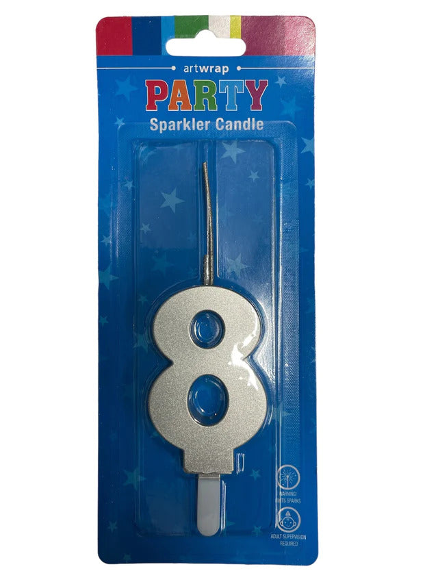 Silver Number 8 Sparkler Candle