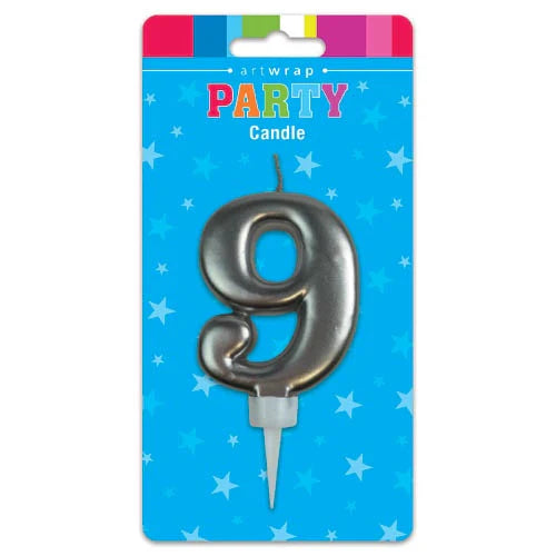 Silver Number 9 Candle