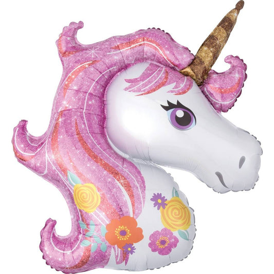 Unicorn Head Pastel Flowers Supershape Foil