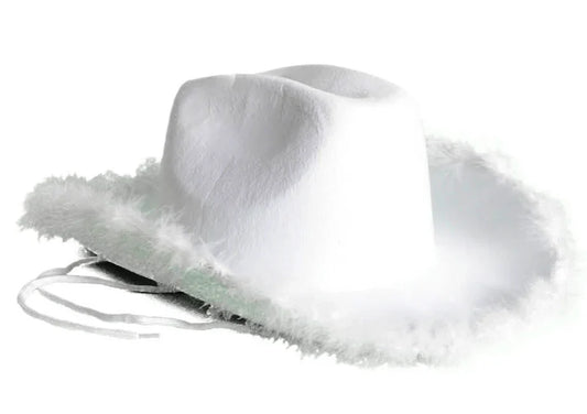 White Cowboy Hat with Fluffy Trim