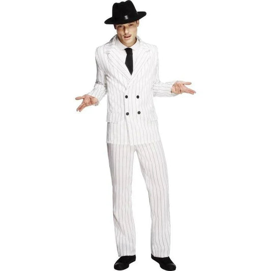 White Stripe Gangster Costume Large - L