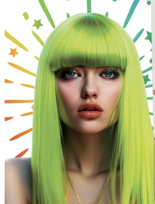 Wig - Neon Green Long with Fringe