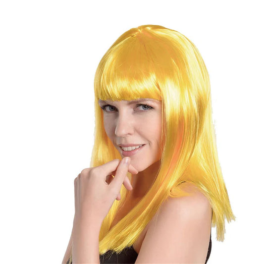 Yellow Long Glamour Wig With Fringe